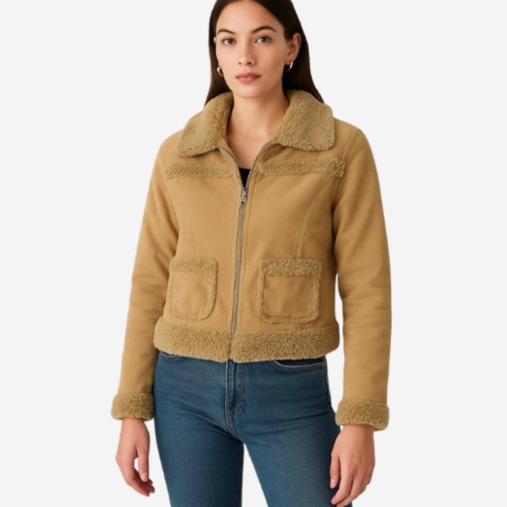 Twenty Twenty Corduroy Jacket Coat Women's Size 2XL Tan  Full Zip Faux Fur Trim